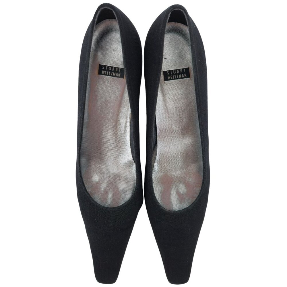 Stuart Weitzman Black Plissé Fabric Formal Pumps Womens 8.5AAA Dress Shoes Heels - Picture 9 of 14